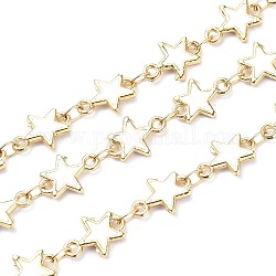 Handgefertigte Emaille Sterngliederketten, mit Spule, gelötet, langlebig plattiert, Bleifrei und cadmium frei, golden, weiß, 11x8x1.6 mm, ca. 16.4 Fuß (5m)/Rolle