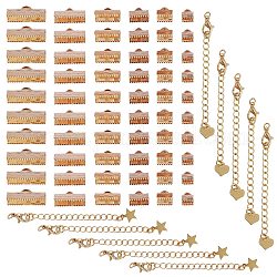Extensor de cadena y extremos engarzados de cinta de latón chapado de larga duración, real 18k chapado en oro, 70 unidades / caja
