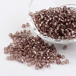 Une rond d'argent perles de graine de verre doublé trou rond, brun rosé, 6/0mm, Trou: 4mm, environ 1.5 pcs/496 g