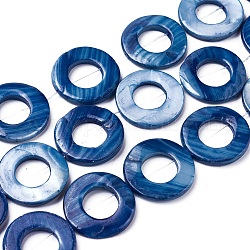 Cadres de perles de coquille d'eau douce naturelle, teinte, donut, bleu de Prusse, 24~24.5x4mm, Trou: 1mm, Environ 15 pcs/chapelet