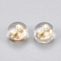 Poussoirs d'oreilles en silicone, dos d'oreille, avec les accessoires en laiton, demi-rond, sans nickel, véritable 18k plaqué or, 5x3.5mm, Trou: 0.5mm