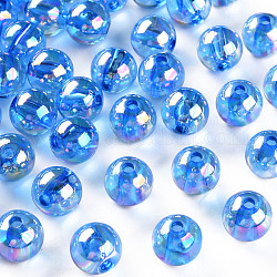 Perline acrilico trasparente, ab colore placcato, tondo, blu royal, 10x9mm, Foro: 2 mm, circa 940pcs/500g