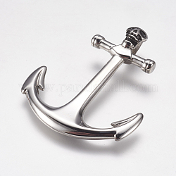 304 Stainless Steel Big Pendants, Anchor with Skull, Stainless Steel Color, 57x46x11mm, Hole: 8mm
