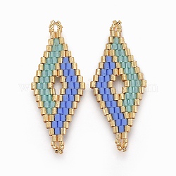 MIYUKI & TOHO Handmade Japanese Seed Beads Links, Loom Pattern, Rhombus, Light Blue, 40.7~42x16.4~17x1.7~1.9mm, Hole: 1.2~1.4mm