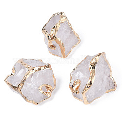 Überzogene natürliche Quarzkristallperlen, mit hellem Gold Messing Zubehör, Nuggets, 19~27x21~24.5x14.5~18.5 mm, Bohrung: 3 mm