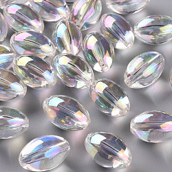 Perles en acrylique transparente, de couleur plaquée ab , ovale, clair ab, 20x13mm, Trou: 2mm