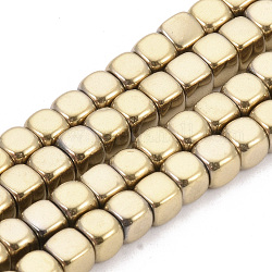 Electroplate Non-magnetic Synthetic Hematite Beads Strands, Cube, Light Gold Plated, 4x4x4mm, Hole: 2mm, about 105pcs/strand, 15.7 inch