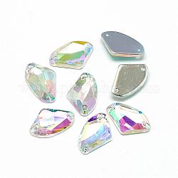 Sew on Rhinestone, Transparent Acrylic Rhinestone, Two Holes, Garment Accessories, AB Color Plated, Faceted, Clear AB, 12x18.5x4mm, Hole: 0.8~1mm