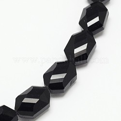 Faceted Hexagon Glass Beads Strands, Black, 18x12x8.5mm, Hole: 1mm, about 40pcs/strand, 25.5 inch