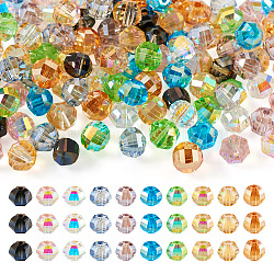 100 pz 10 perle di vetro trasparente placcate in stile, sfaccettato, round e rondelle, colore misto, 7.5x6mm, Foro: 1.6 mm