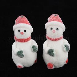 Flocky Plastic Half Drilled Beads, Christmas Snowman, White, 33x20x17mm, Half Hole: 1.2mm