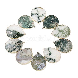 Природные моховой агат подвески, с латунной фурнитурой , слеза, золотые, 41~41.5x32x2 мм, отверстие : 1.5 мм