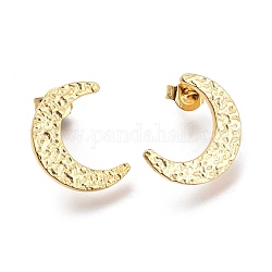 304 Stainless Steel Hammered Crescent Moon Stud Earrings, with Ear Nuts, Golden, 15x11.8x1.5mm, Pin: 0.7mm