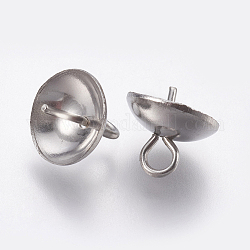 201 Edelstahlbecher Pearl Peg Bails Pin Anhänger, für die Hälfte gebohrt Perlen, Edelstahl Farbe, Fach: 7 mm, 8x8 mm, Bohrung: 1.5 mm, Stift: 0.5 mm