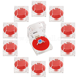 Boîtes de rangement pour bagues en acrylique à diamant carré, vitrine d'anneaux avec une éponge rouge à l'intérieur, clair, 4.5x4.5x4.2 cm
