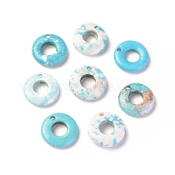 Breloques naturels howlite, teinte, disque de donut / pi, turquoise, 6.6mm, 15~17x3~5mm, trou: 1.8 mm, diamètre intérieur: 7 mm