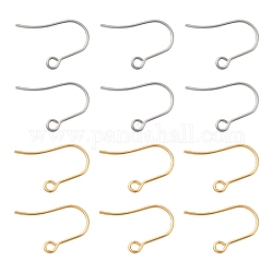 60Pcs 2 Colors 304 Stainless Steel Earring Hooks, Ear Wire, with Horizontal Loop, Golden & Stainless Steel Color, 18x18x0.8mm, Hole: 2mm, 20 Gauge, Pin: 0.8mm, 30Pcs/color