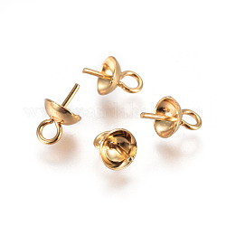 304 Stainless Steel Cup Pearl Peg Bails Pin Pendants, For Half Drilled Beads, Golden, 8x5mm, Hole: 1.8mm, Pin: 0.7mm