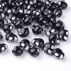 Perles en acrylique de style artisanal, crane, noir, 13x10x12mm, Trou: 2mm