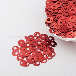 Украшение аксессуаров пластиковая пайетка / блестки подвески, плоско-круглые с сердцем, Индийская красная, 8x0.1 мм, отверстие : 1.4 мм
