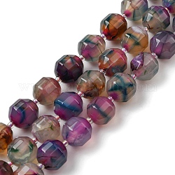 Chapelets de perles d'agate naturelle, perles de tambour toupies à facettes, avec des perles de rocaille, teinte, colorées, 12x11mm, Trou: 1.2mm, Environ 27 pcs/chapelet, 14.49 pouce (36.8 cm)