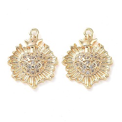 Rack Plating Brass Micro Pave Cubic Zirconia Pendants, Sun, Real 18K Gold Plated, 19x15x4mm, Hole: 1.4mm