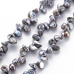 Naturali keshi perline perle fili, perla d'acqua dolce coltivata, tinto, pepite, grigio, 6~15x4~8x2~5mm, Foro: 0.5 mm, circa 80~84pcs/filo, 14.96 pollice (38 cm)