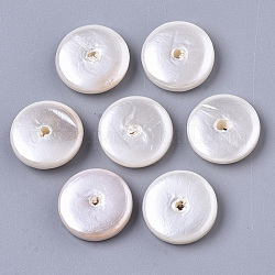 Cuentas de perlas de concha pintadas en aerosol, plano y redondo, blanco cremoso, 14x4mm, agujero: 1~1.6 mm