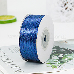 Polyester Double-Sided Satin Ribbons, Ornament Accessories, Flat, Royal Blue, 3mm, 100 yards/roll