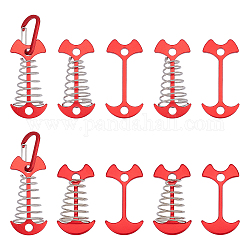 SUPERFINDINGS 10Pcs Aluminum Alloy Tent Peg, with Spring, Camping Accessories, Red, 67x36x4mm, Hole: 7mm