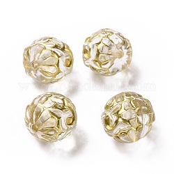 Beschichtung Acryl-Perlen, goldenen Metall umschlungen, Runde mit Blume, Transparent, 15.5 mm, Bohrung: 2 mm
