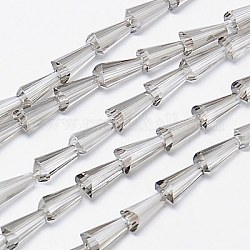 Glass Beads Strands, Faceted, Cone, Gray, 8x4mm, Hole: 1mm, about 72pcs/strand, 18 inch