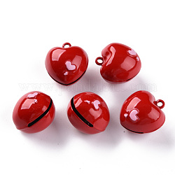 Выпечка расписные латунные колокольчики, сердце, красные, 21.5x20x17 мм, отверстие : 2 мм