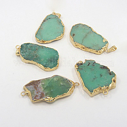 Natural Australia Jade/Chrysoprase Slices, with Brass Findings, Nuggets, Golden, 34~53x22~33x6mm, Hole: 6x10mm
