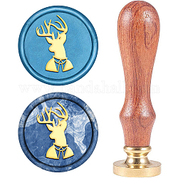 Wax Seal Stamp Set, Sealing Wax Stamp Solid Brass Head,  Wood Handle Retro Brass Stamp Kit Removable, for Envelopes Invitations, Gift Card, Deer Pattern, 83x22mm