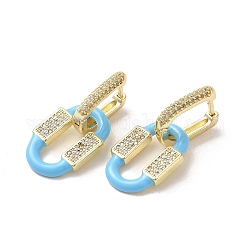 Овальные серьги-кольца из латуни с покрытием из настоящего золота 18 карат, с кубического циркония и эмали, глубокое синее небо, 32.5x15 мм