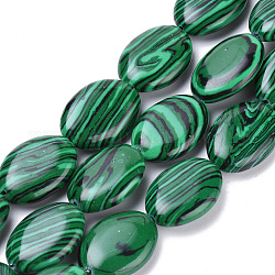 Chapelets de perles en malachite synthétique, ovale, 18x13x5mm, Trou: 1mm, Environ 22 pcs/chapelet, 15.7 pouce