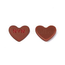 Cabujones de esmalte acrílico, corazón con la palabra nyn, saddle brown, 20x23x5mm