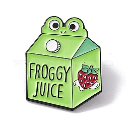 Spilla smaltata rana cartone animato, elettroforesi spilla in lega nera con parola Froggy Juice per vestiti da zaino, motivo a scatola, 29.5x24.5x2mm, ago :1.3mm