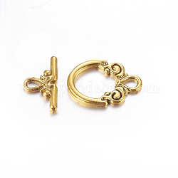 Tibetan Style Toggle Clasps, Antique Golden, Lead Free, Cadmium Free and Nickel Free, Size: Ring: 14mm wide, 20mm long, Bar: 9mm wide, 17mm long, hole: 2.5mm