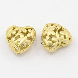 Perline di cavo in lega, cuore, oro, 15x14x9.5mm, Foro: 1 mm