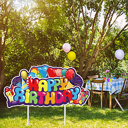 Décorations d'affichage de panneaux de jardin en plastique, pour la décoration de jardin extérieur, ballon avec mot joyeux anniversaire, colorées, 180x360x4mm