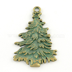 Noël tree alliage de zinc gros pendentifs, Sans cadmium & sans nickel & sans plomb, bronze antique et patine verte, 68x42x2mm, Trou: 4mm