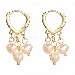 Boucles d'oreilles créoles en perles d'eau douce naturelles pour femmes, Pendants d'oreilles en 304 acier inoxydable, avec les accessoires en laiton, blanc, 30mm, pin: 1 mm