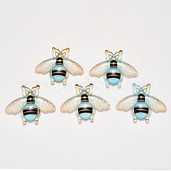 Transparent Acrylic Pendants, with Plated Bottom, Bees, Light Sky Blue, 26.5x32.5x4mm, Hole: 1mm