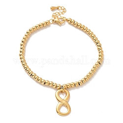 Placage sous vide 304 bracelet à breloques infini en acier inoxydable avec 201 perles rondes en acier inoxydable pour femme, or, 8-3/4 pouce (22.3 cm)