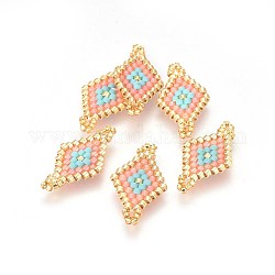 Liens de perles de rocaille japonaises miyuki & toho, motif de tissage, losange, saumon clair, 21.5~22x12x1.7mm, Trou: 2mm