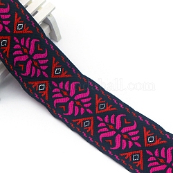 フラットエスニックスタイル刺繍ポリエステルリボン  ジャカードリボン  服飾材料  濃いピンク  2インチ（50mm）  約7.66ヤード（7m）/ pc