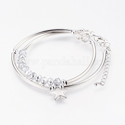Perles en verre plaqué 2 bracelets enveloppants, avec accessoires en laiton et en 304 acier inoxydable, facette abaque, couleur d'argent, 14-3/8 pouce (36.5 cm)