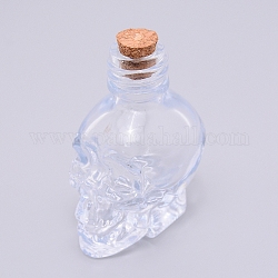 ガラス瓶  コルクプラグ付き  スカル  透明  3.4x4.65x6.15cm